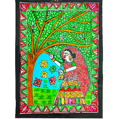 Gaon Originals Unframed Madhubani Painting (15.25X11.25) Inch