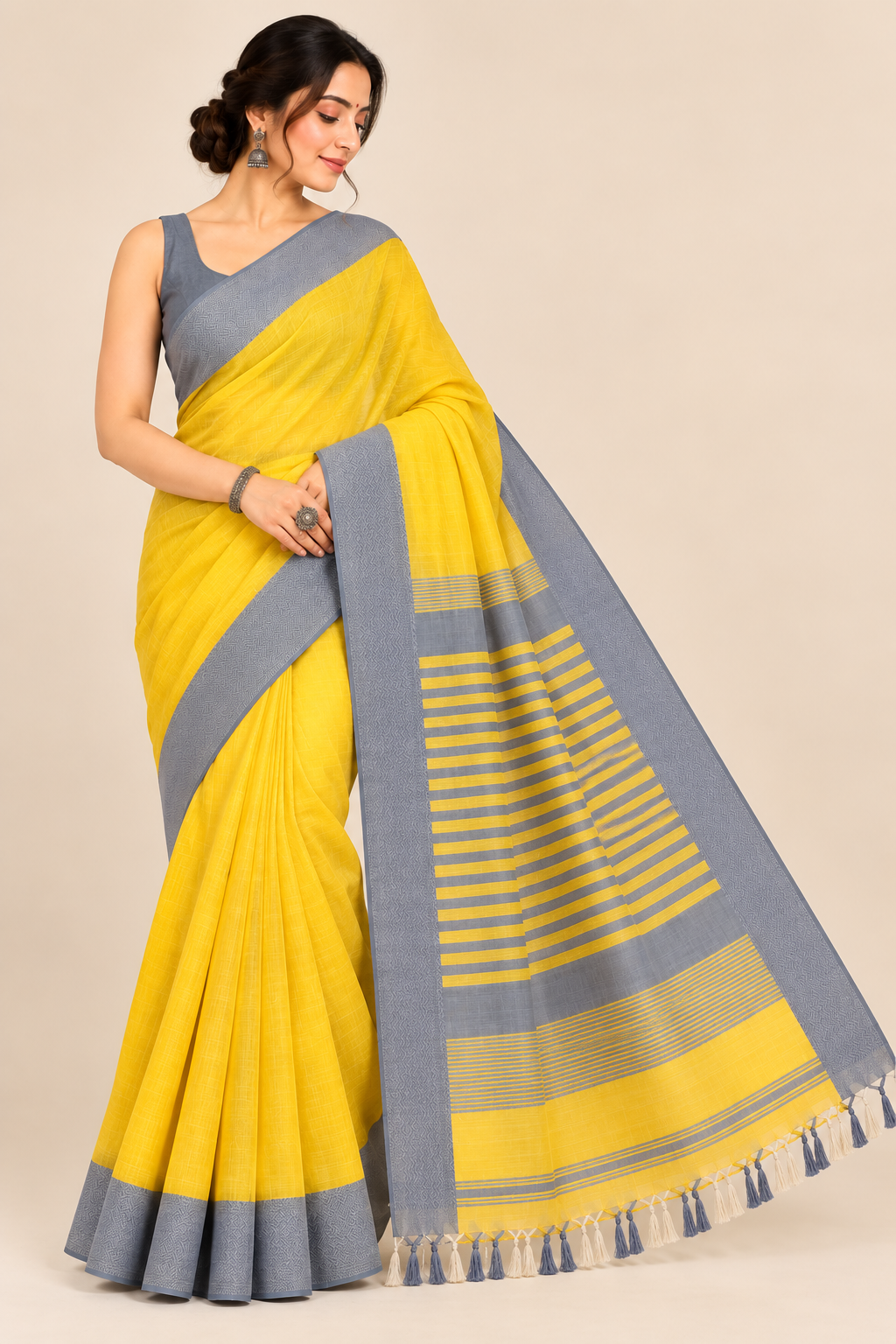 Narmada Lehar 100 Ghar Border Plain Silk Saree - SKU-40-GO-MS-001-MUSTARD (1)