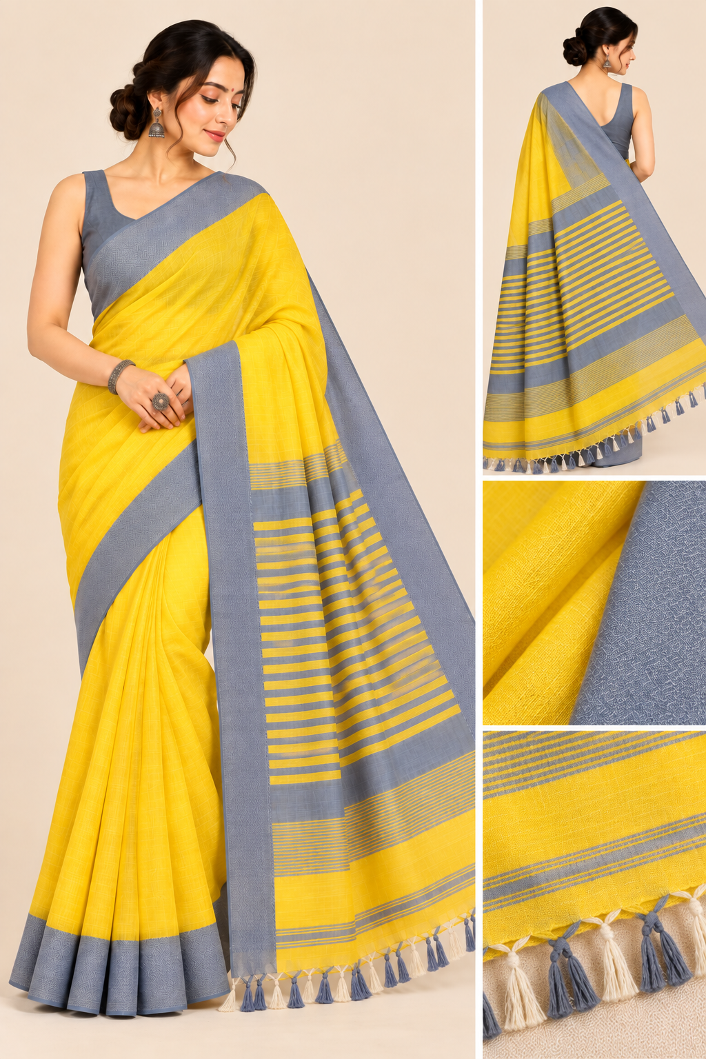 Narmada Lehar 100 Ghar Border Plain Silk Saree - SKU-40-GO-MS-001-MUSTARD (4)