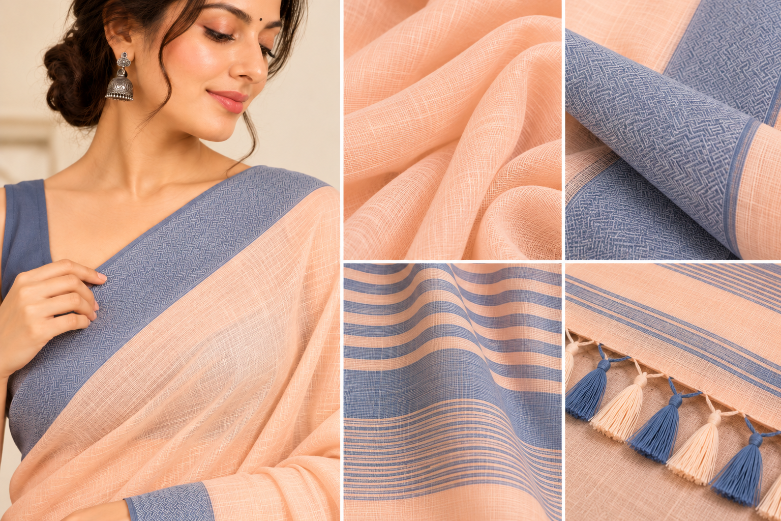 Narmada Lehar 100 Ghar Border Plain Silk Saree - SKU-40-GO-MS-001-PEACH (5)