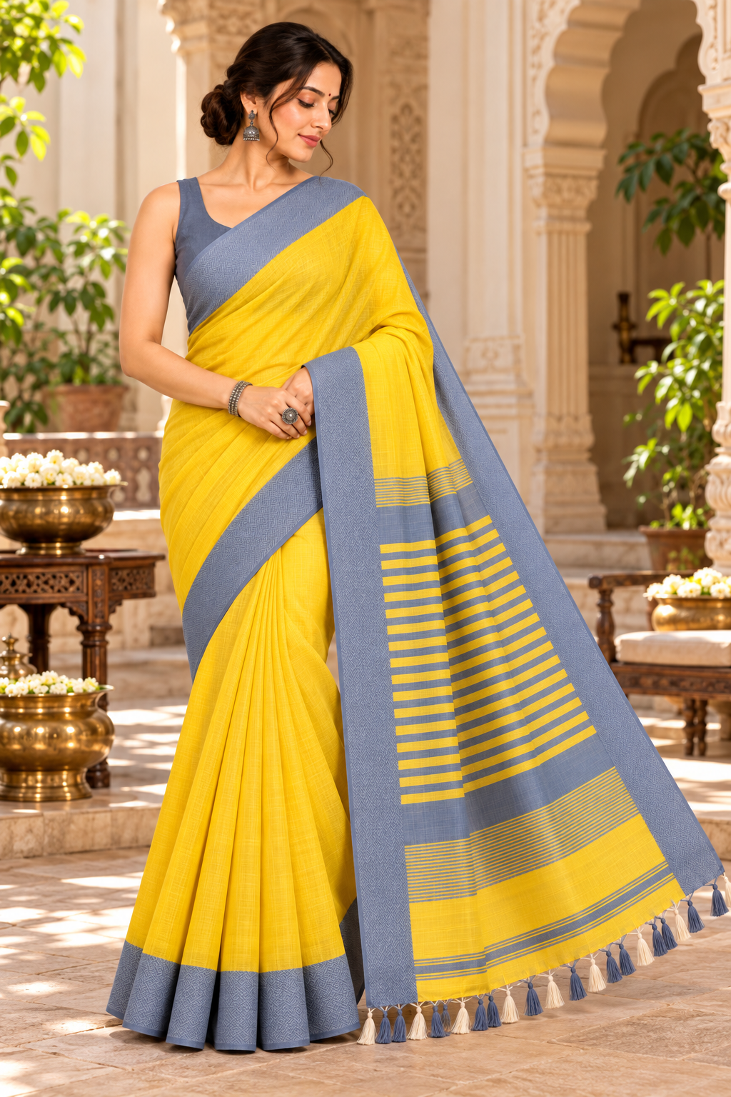 Narmada Lehar 100 Ghar Border Plain Silk Saree - SKU-40-GO-MS-001-MUSTARD (3)