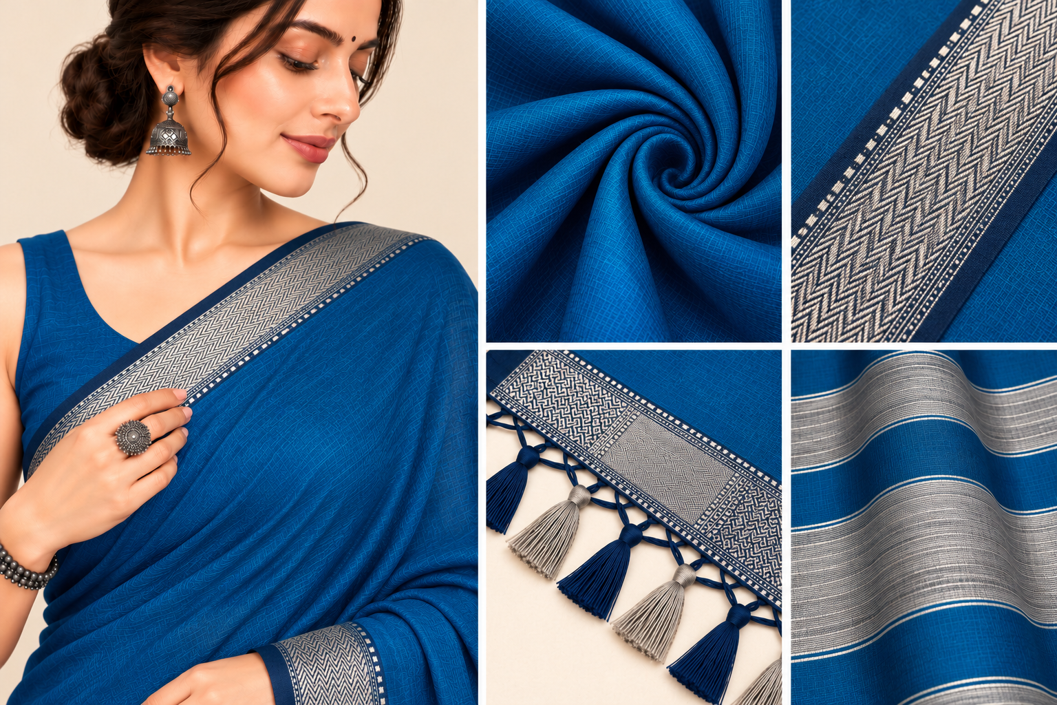 Narmada Lehar Plain Silk Saree - SKU-41-GO-NLPS-001-BLUE (5)