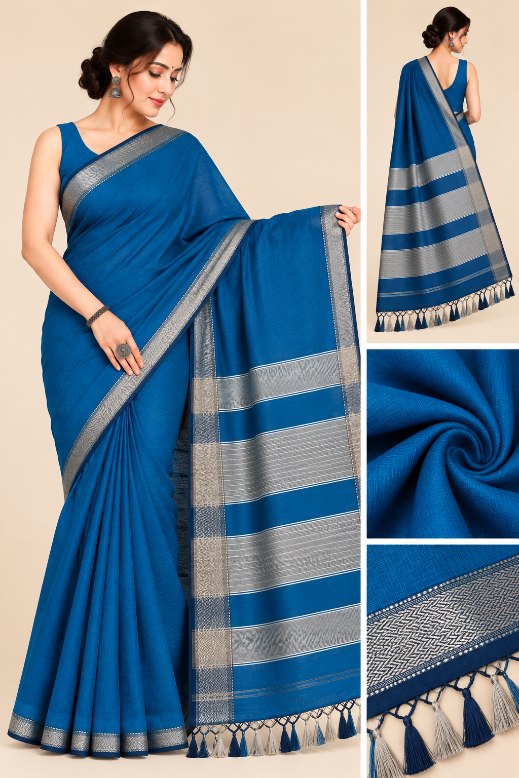 Narmada Lehar Plain Silk Saree - SKU-41-GO-NLPS-001-BLUE (4)