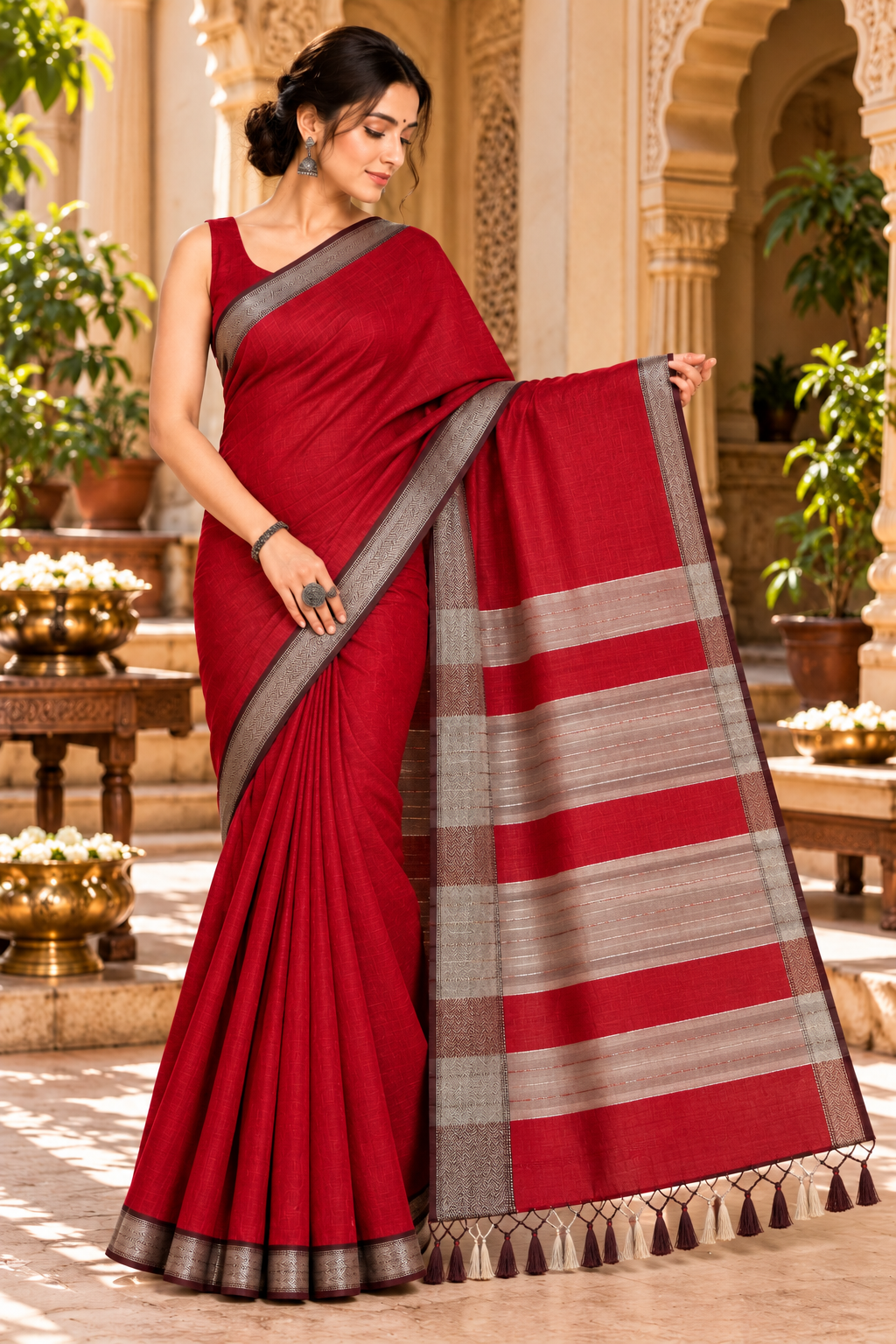 Narmada Lehar Plain Silk Saree - SKU-41-GO-NLPS-001-MAROON (3)
