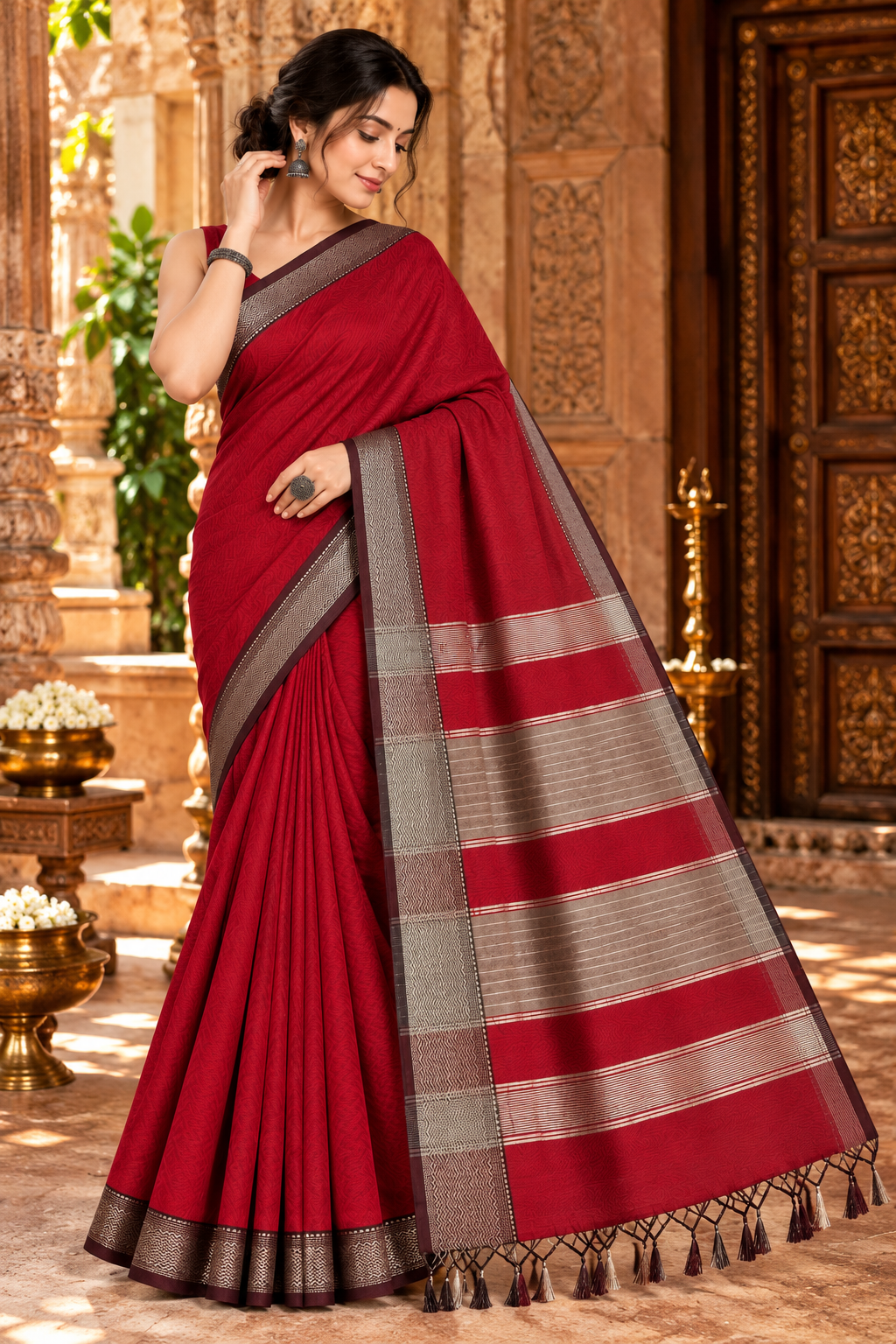Narmada Lehar Plain Silk Saree - SKU-41-GO-NLPS-001-MAROON (2)