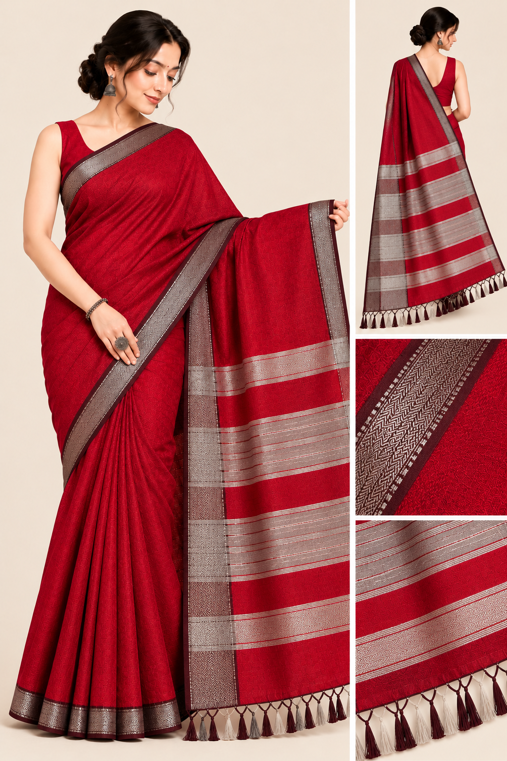 Narmada Lehar Plain Silk Saree - SKU-41-GO-NLPS-001-MAROON (4)