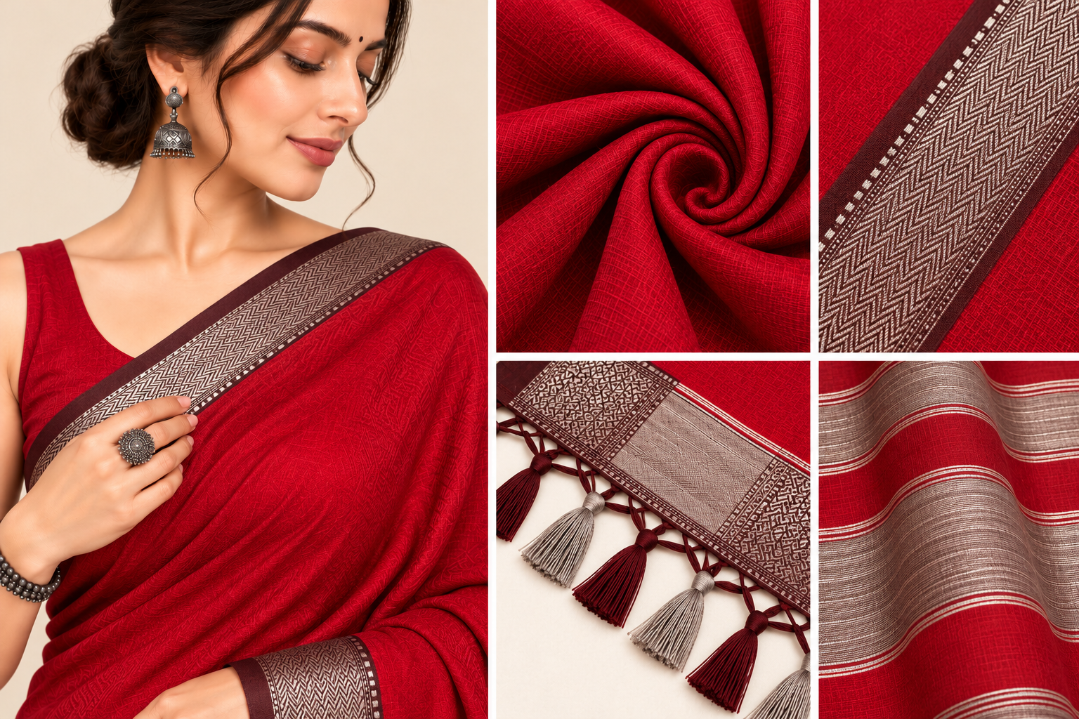 Narmada Lehar Plain Silk Saree - SKU-41-GO-NLPS-001-MAROON (5)