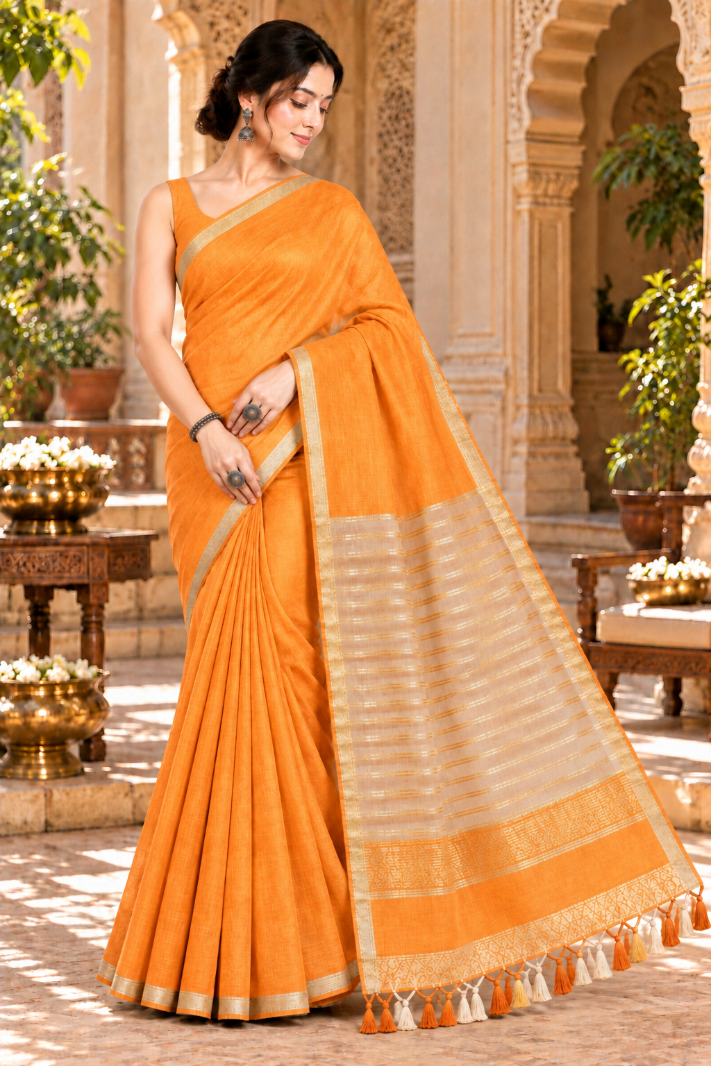 25 Ghar Border Kosa Pallu Saree - SKU-42-GO-25GBKPS-001-ORANGE (2)