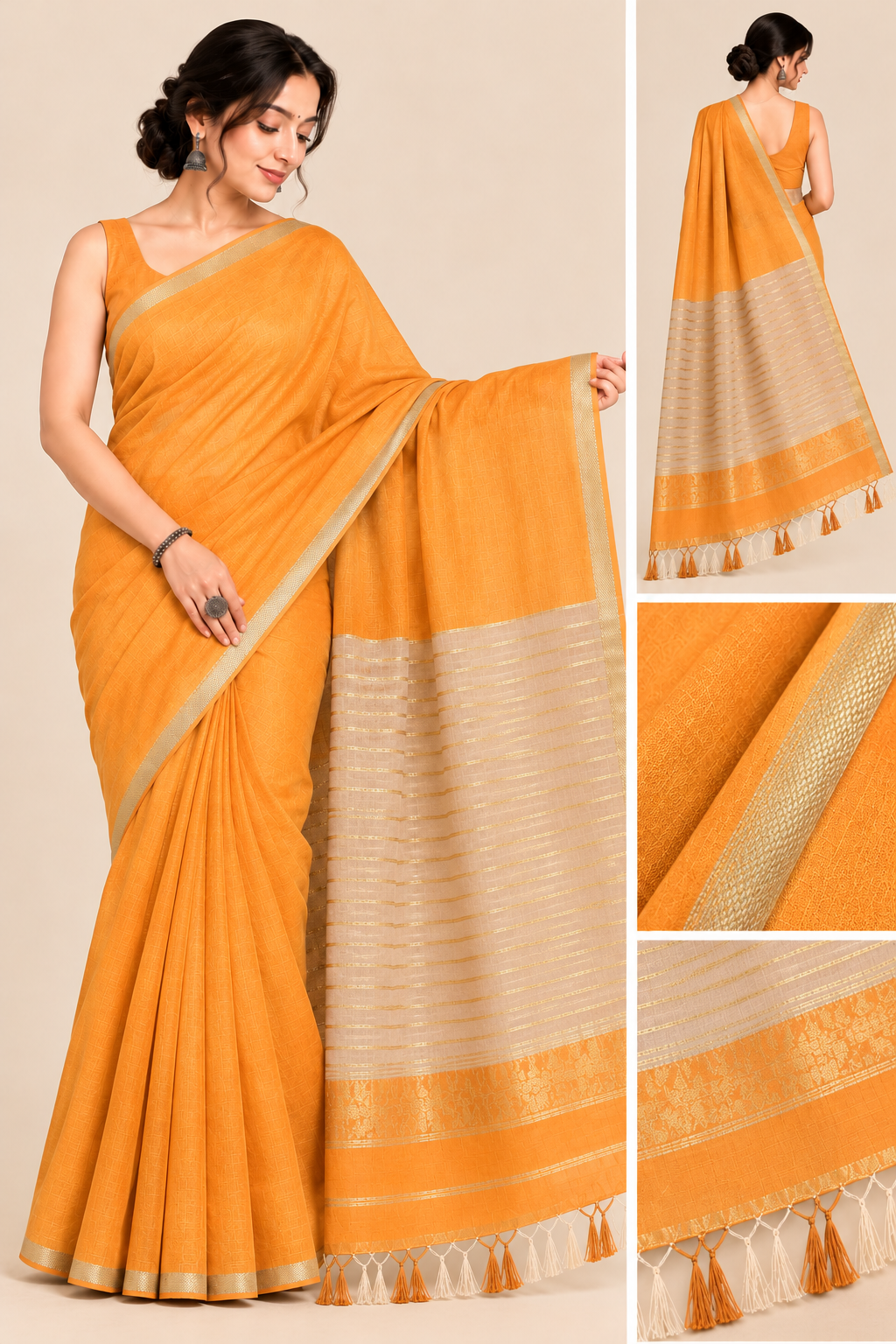 25 Ghar Border Kosa Pallu Saree - SKU-42-GO-25GBKPS-001-ORANGE (4)