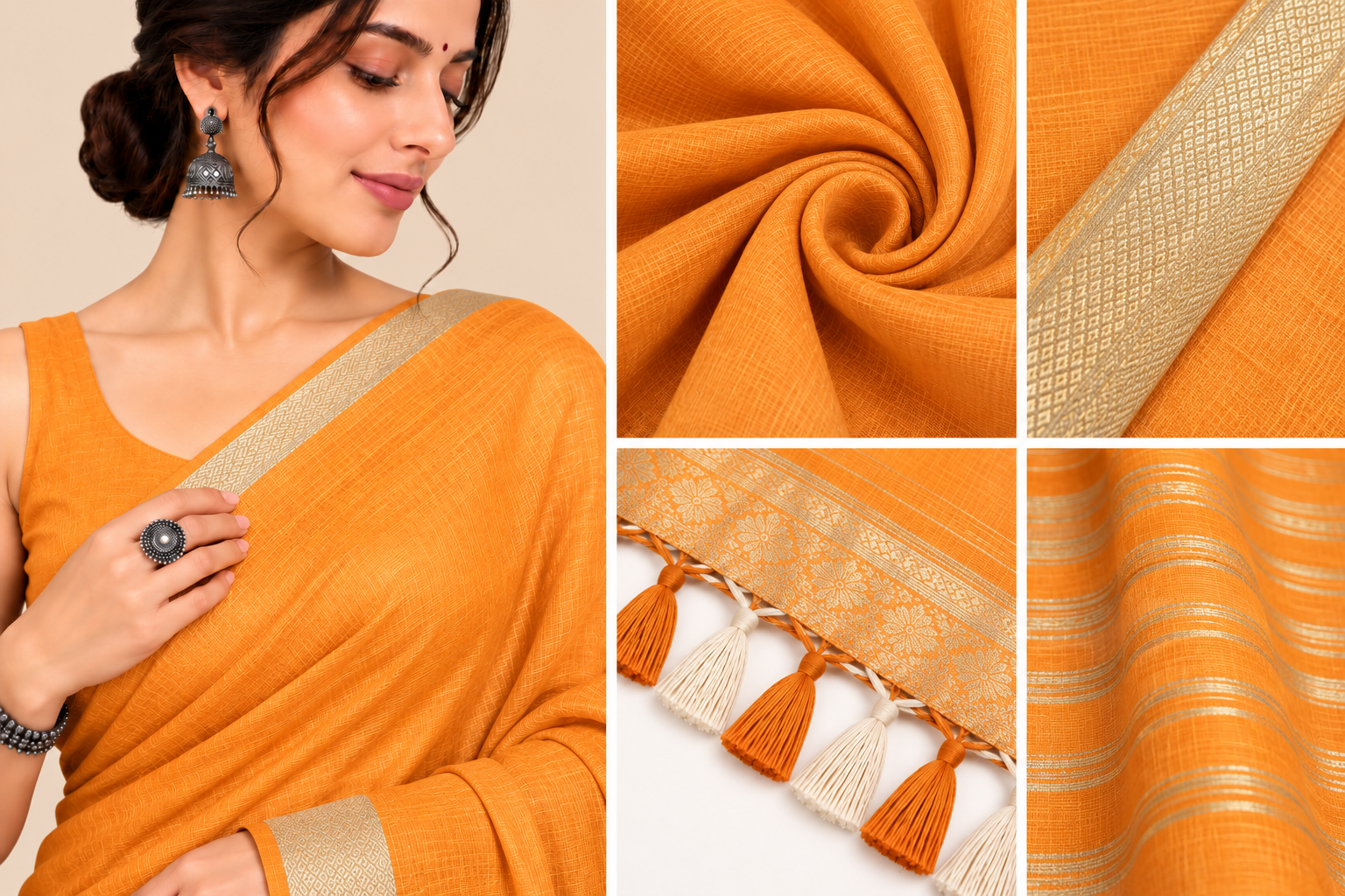25 Ghar Border Kosa Pallu Saree - SKU-42-GO-25GBKPS-001-ORANGE (5)