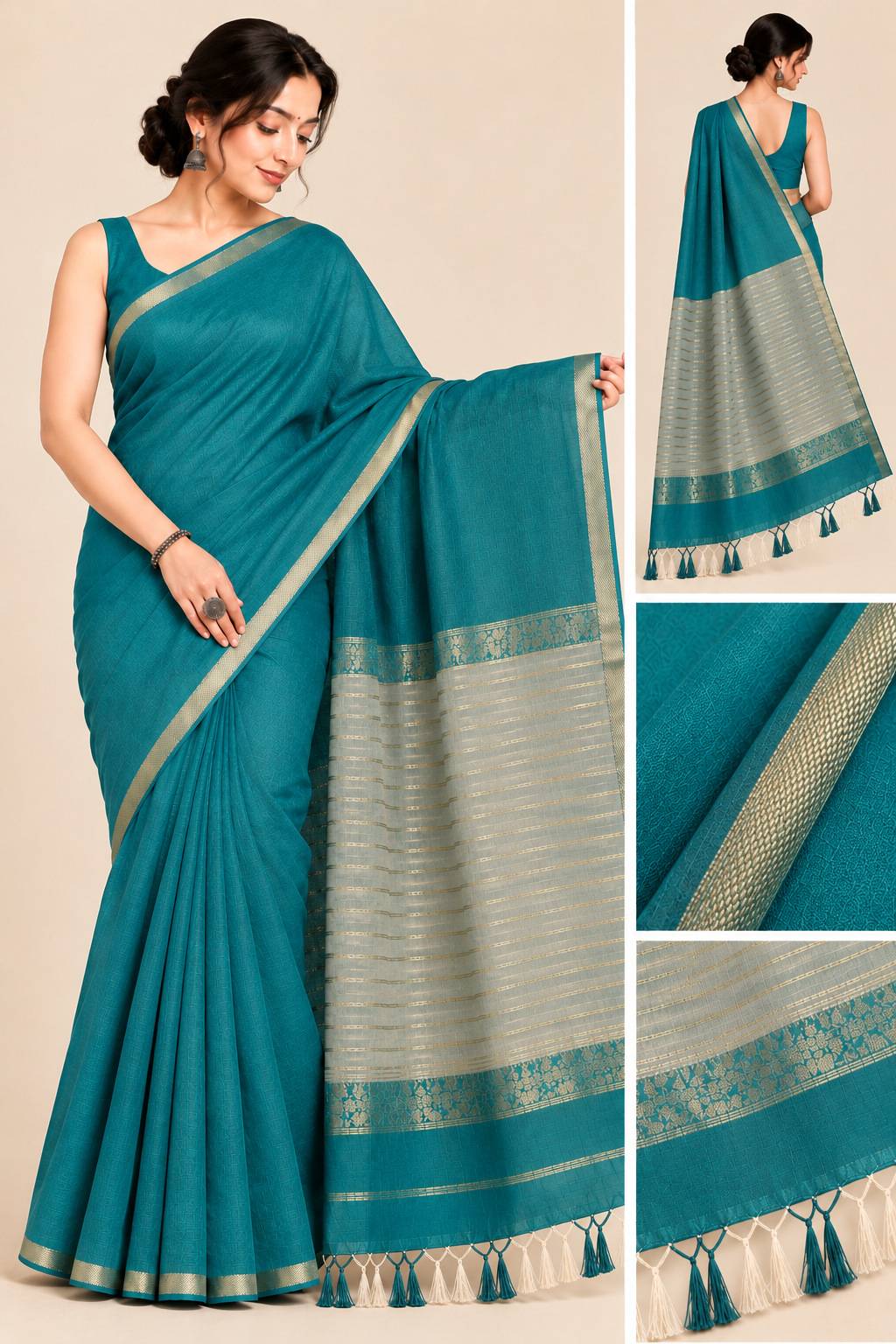25 Ghar Border Kosa Pallu Saree - SKU-42-GO-25GBKPS-001-TEAL (4)