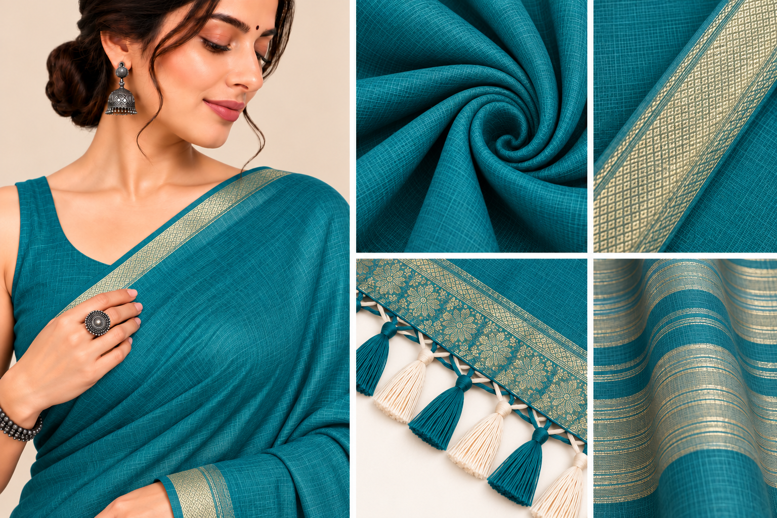 25 Ghar Border Kosa Pallu Saree - SKU-42-GO-25GBKPS-001-TEAL (5)