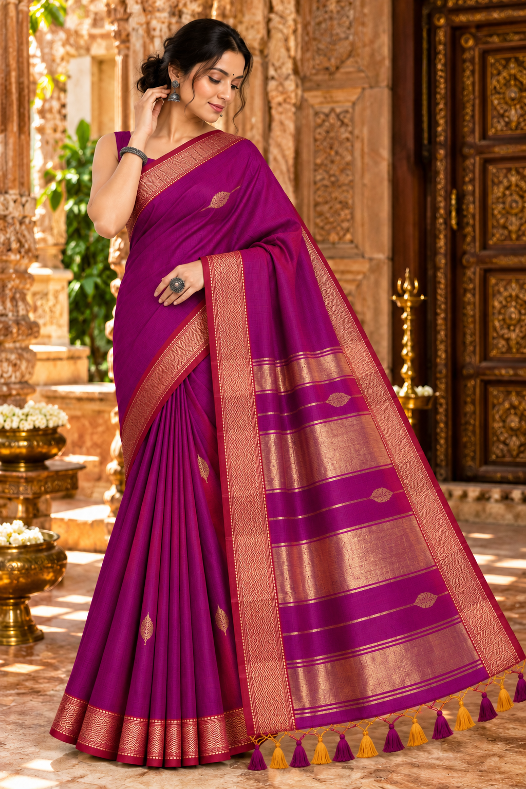 Narmada Lehar Border Buta Saree - SKU-44-GO-NLBB-001-MAGENTA (3)