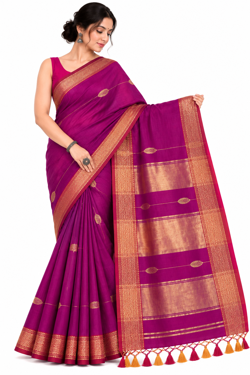 Narmada Lehar Border Buta Saree - SKU-44-GO-NLBB-001-MAGENTA (1)