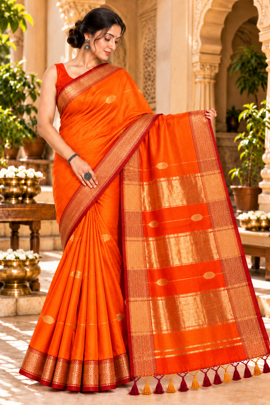 Narmada Lehar Border Buta Saree - SKU-44-GO-NLBB-001-ORANGE (3)