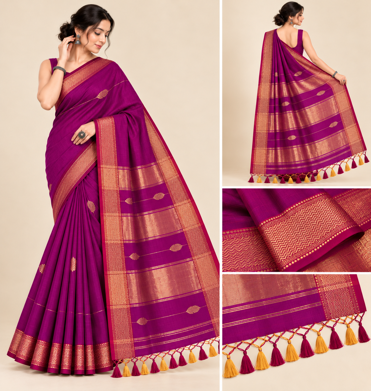 Narmada Lehar Border Buta Saree - SKU-44-GO-NLBB-001-MAGENTA (4)