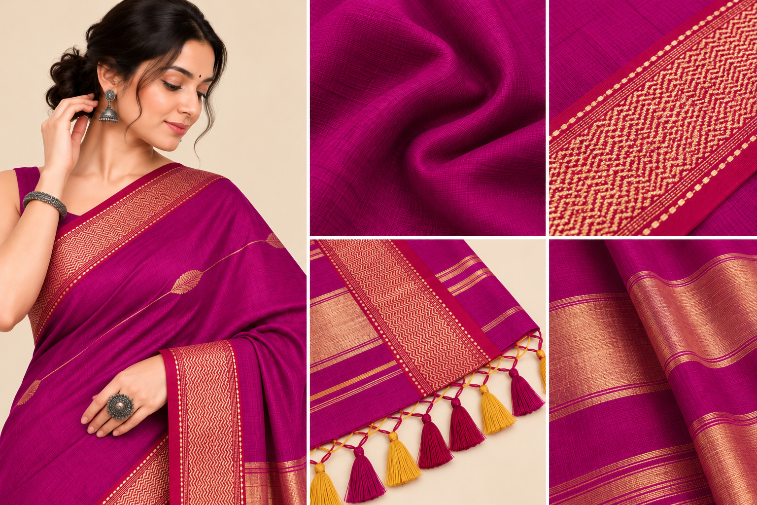 Narmada Lehar Border Buta Saree - SKU-44-GO-NLBB-001-MAGENTA (5)