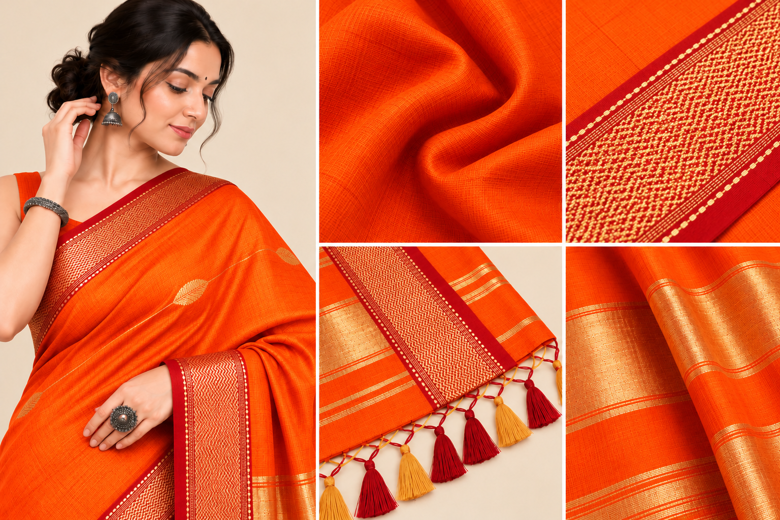 Narmada Lehar Border Buta Saree - SKU-44-GO-NLBB-001-ORANGE (5)