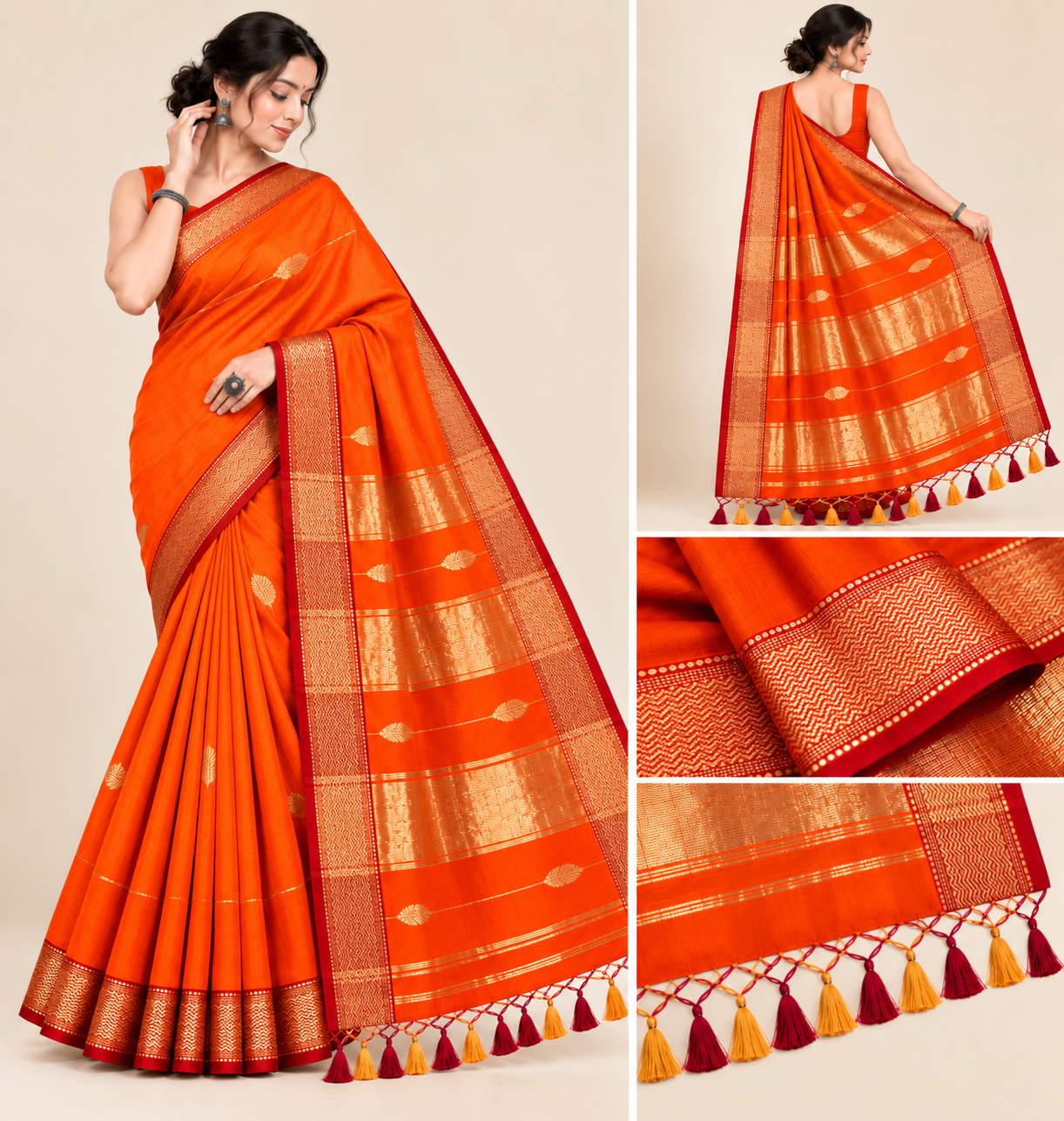 Narmada Lehar Border Buta Saree - SKU-44-GO-NLBB-001-ORANGE (4)
