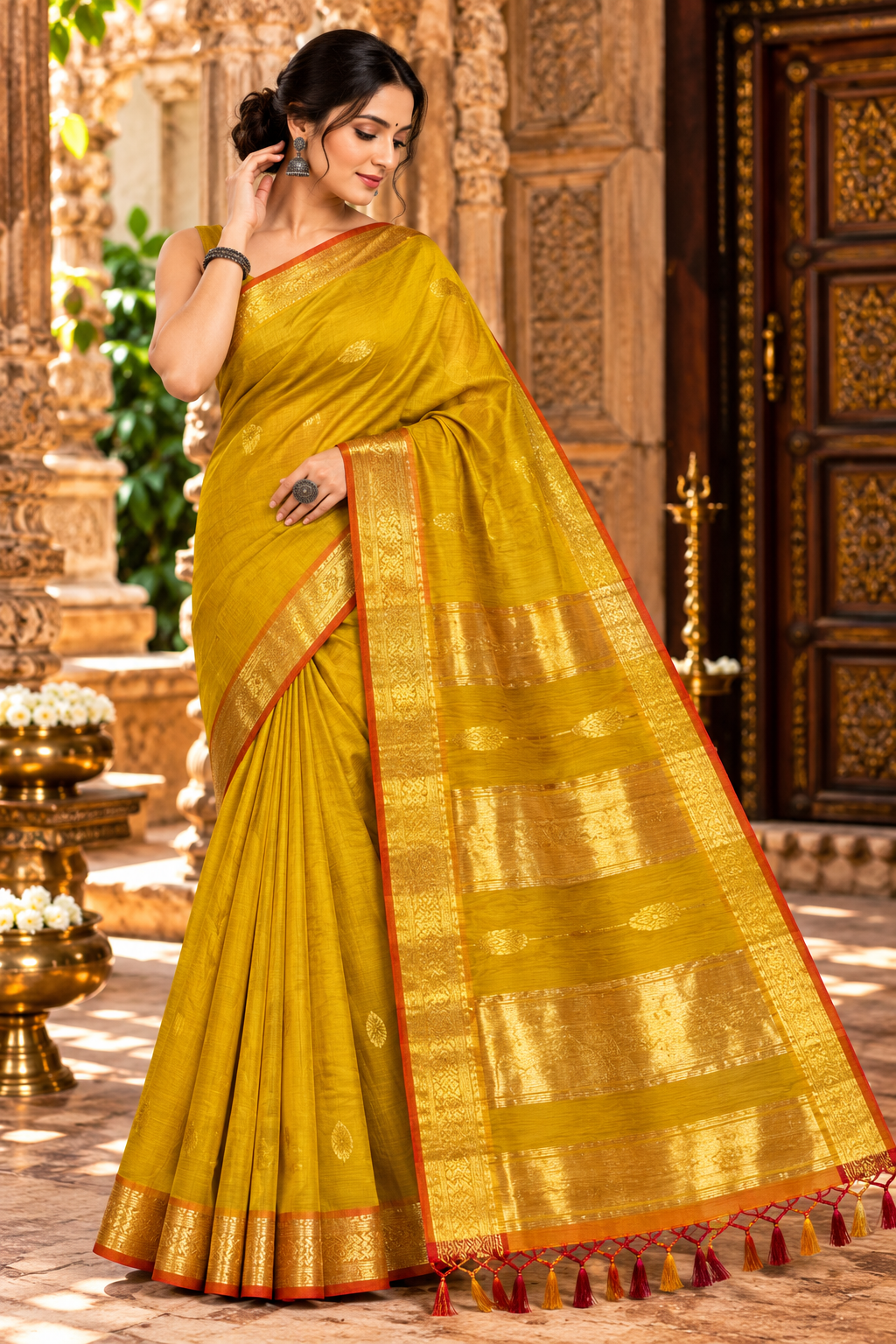 Narmada Lehar Border Buta Saree - SKU-44-GO-NLBB-001-MUSTARD (2)