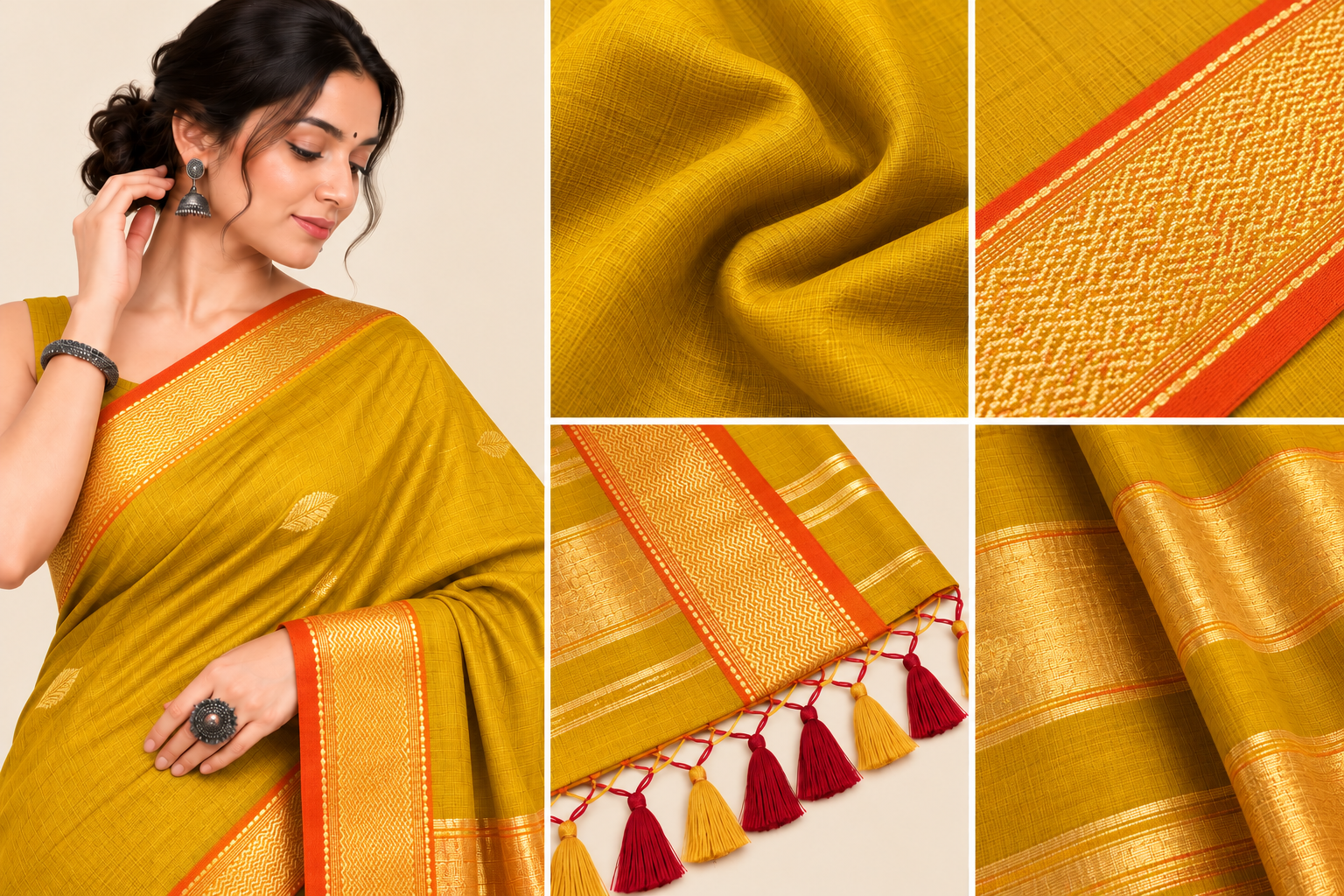 Narmada Lehar Border Buta Saree - SKU-44-GO-NLBB-001-MUSTARD (5)