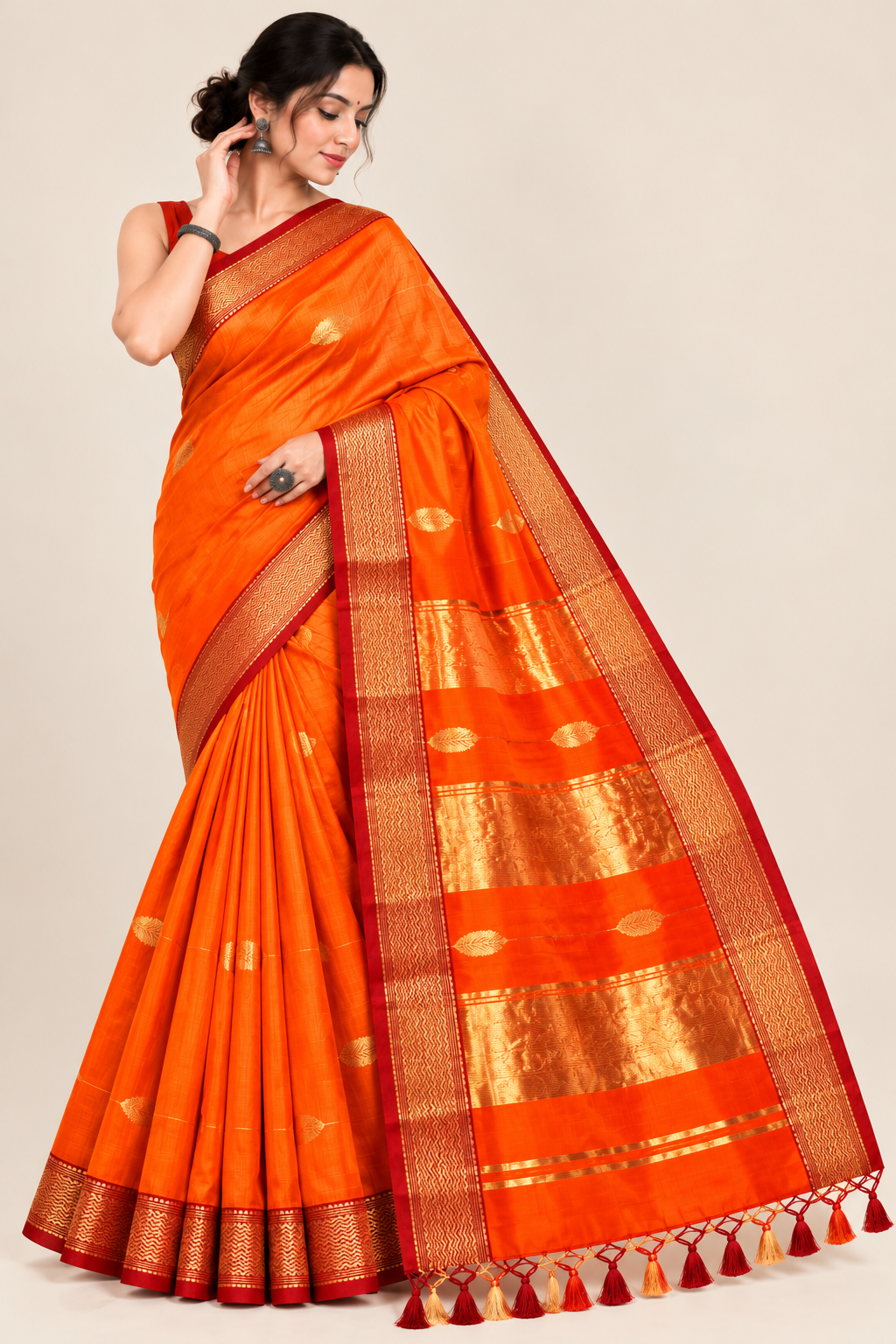 Narmada Lehar Border Buta Saree - SKU-44-GO-NLBB-001-ORANGE (1)