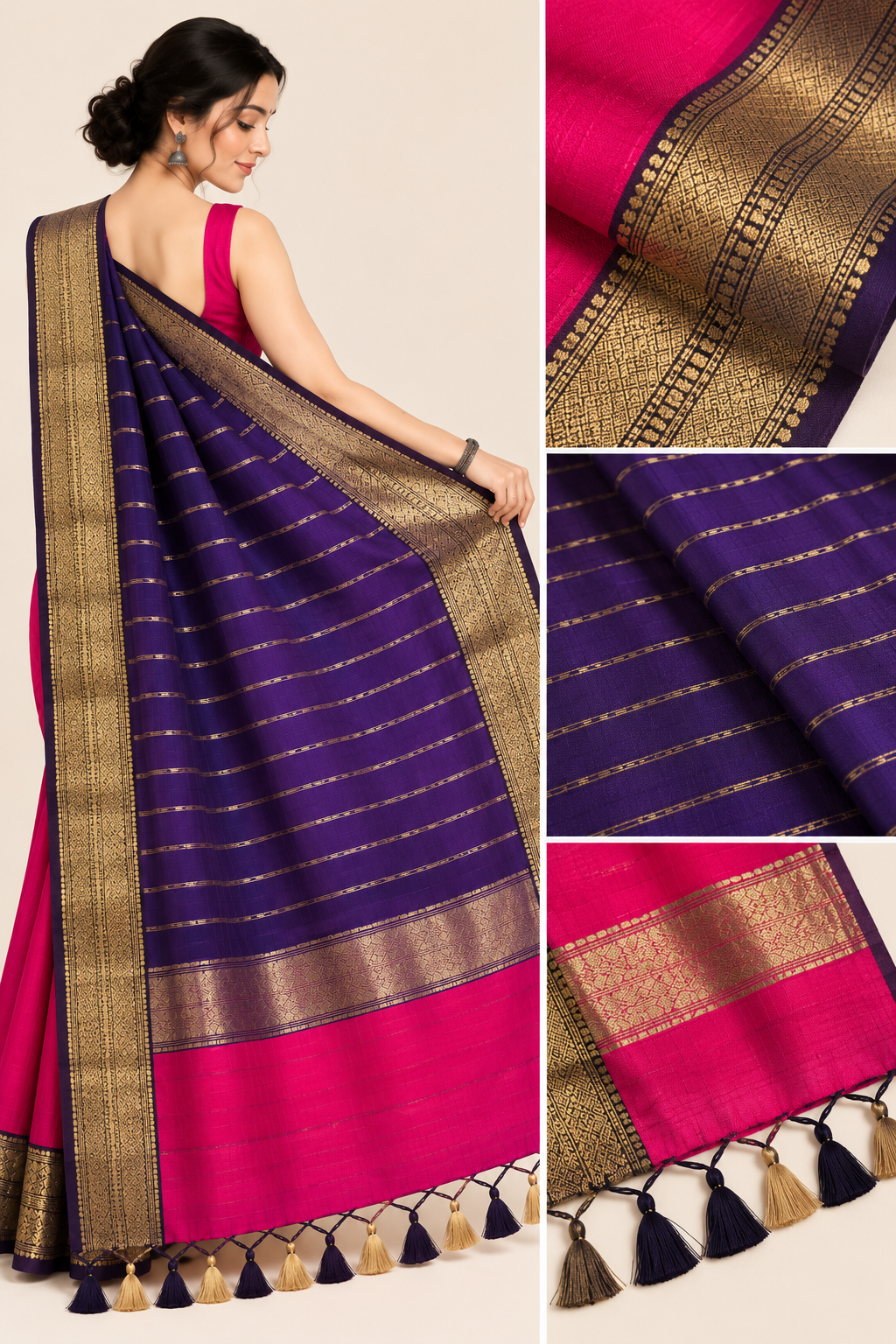 150 Ghar Border Double Design Saree - SKU-45-GO-150GBDD-001-MAGENTA (4)