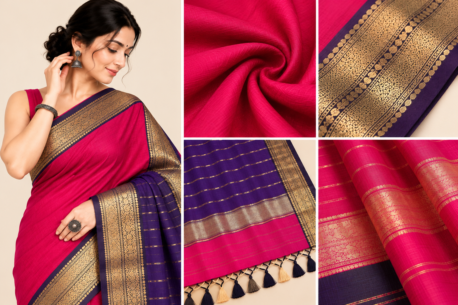 150 Ghar Border Double Design Saree - SKU-45-GO-150GBDD-001-MAGENTA (5)