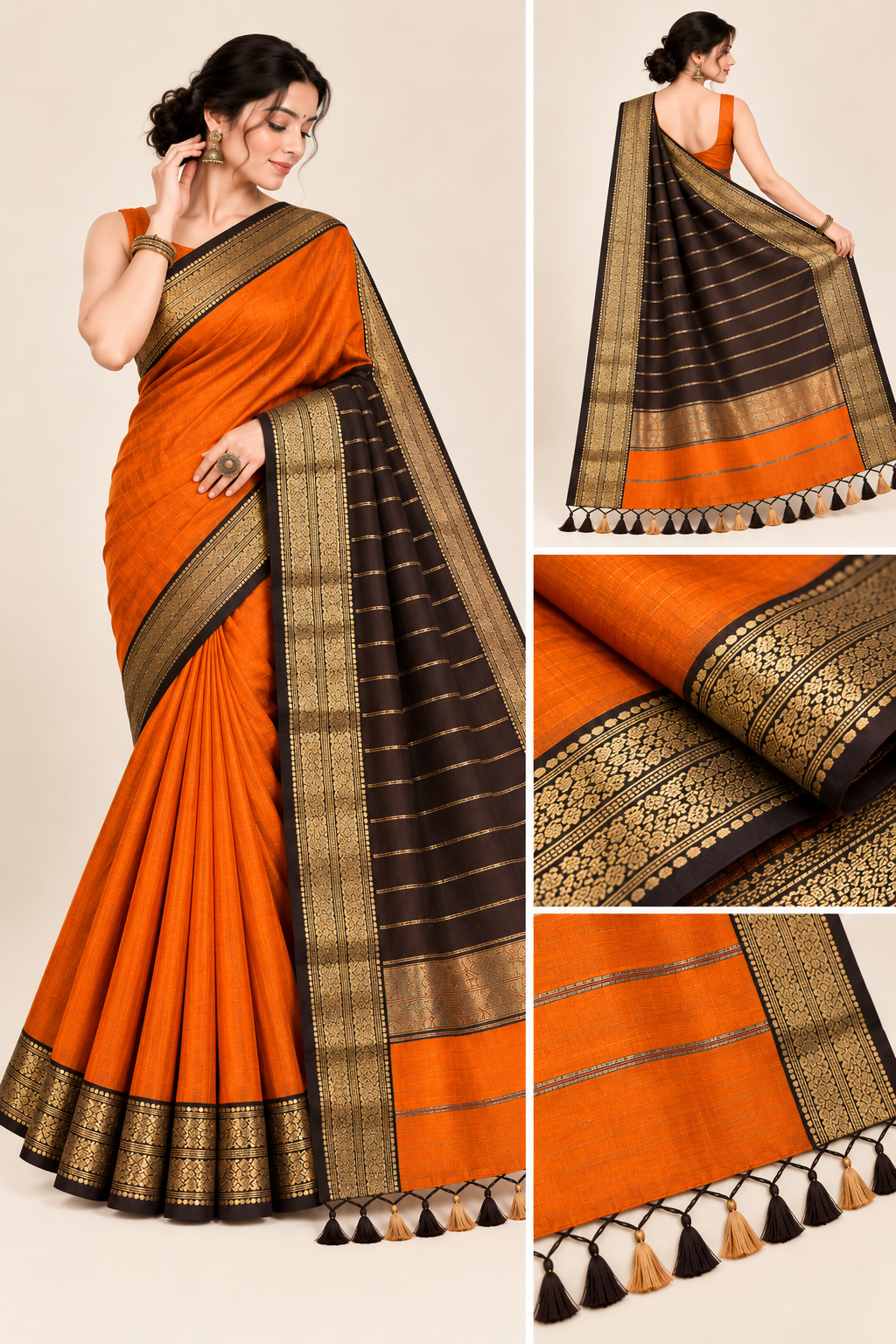 150 Ghar Border Double Design Saree - SKU-45-GO-150GBDD-001-BURNT-ORANGE (4)