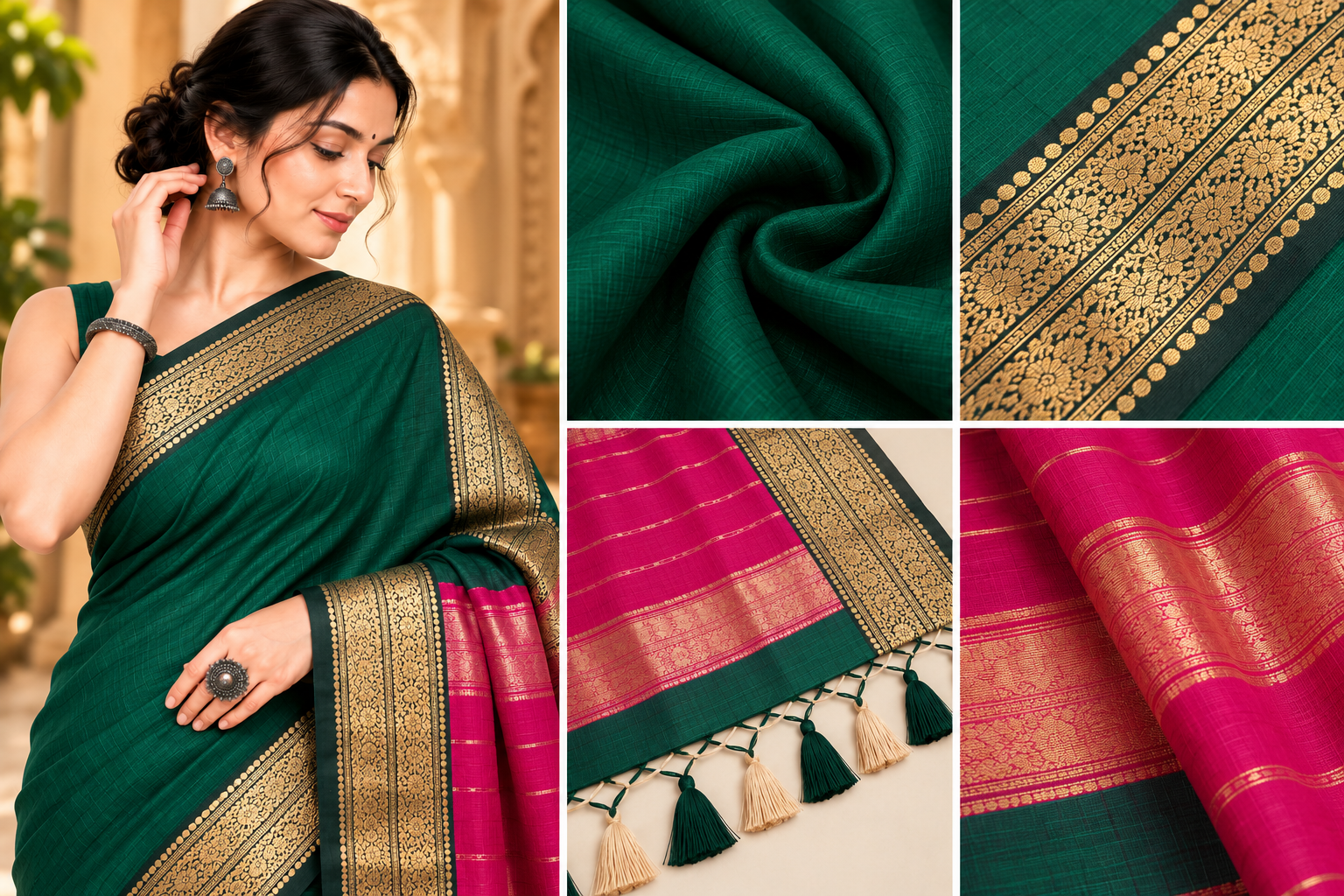 150 Ghar Border Double Design Saree - SKU-45-GO-150GBDD-001-GREEN (5)